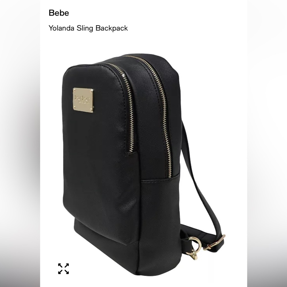 NWT! Bebe Yolanda Sling Backpack in Black with Gold Hardware - Picture 1 of 13